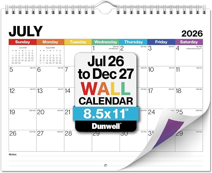 Dunwell Wall Calendar 2026-2027, 8.5" x 11", 18 Months Jul. 2026 to Dec. 2027, Durable Twin Wire Binding, Thick Paper, Small Desk Calendar Planner For Home, Office, School, Simple Design, Easy Read