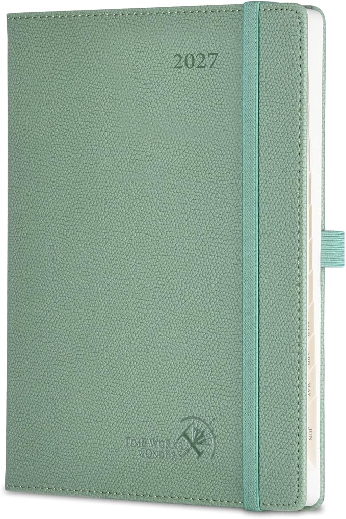 POPRUN 2027 Planner (Medium 6.75"x 8.75"), Weekly and Monthly Planner | Daily Calendar Book Jan.2027 - Dec.2027, Appointment Book with Monthly Tabs, Leather Hardcover, Inner Pocket - Army Green