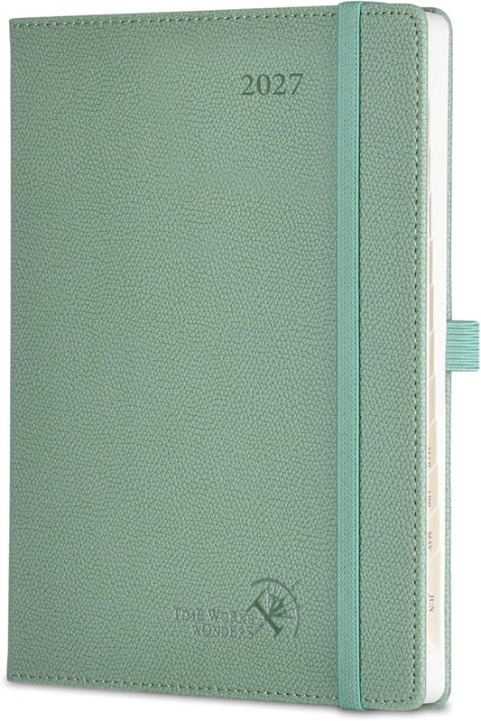 POPRUN 2027 Planner (Medium 6.75"x 8.75"), Weekly and Monthly Planner | Daily Calendar Book Jan.2027 - Dec.2027, Appointment Book with Monthly Tabs, Leather Hardcover, Inner Pocket - Army Green