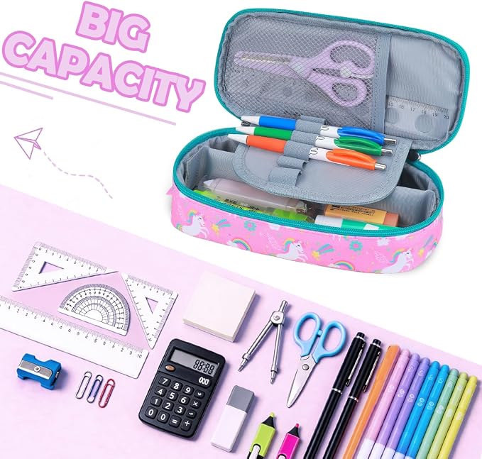 RHCPFOVR Kids Pencil Case for Girls-Soft Zipper Large Capacity Pencil Pouch for Girls Pencil Case for School Pencil Bag for Toddler (Pink Unicorn)
