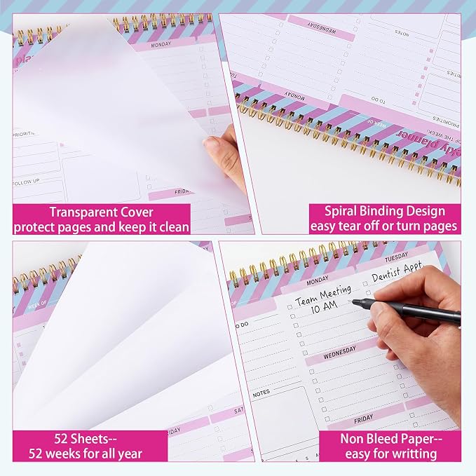 Thboxes Weekly To Do List Notepad, 8.5''x11'' Weekly Desk Planners with 52 Tear Off Sheets Undated Planner Habit Tracker & Productivity Organizer for Home and Work, Plaid Style