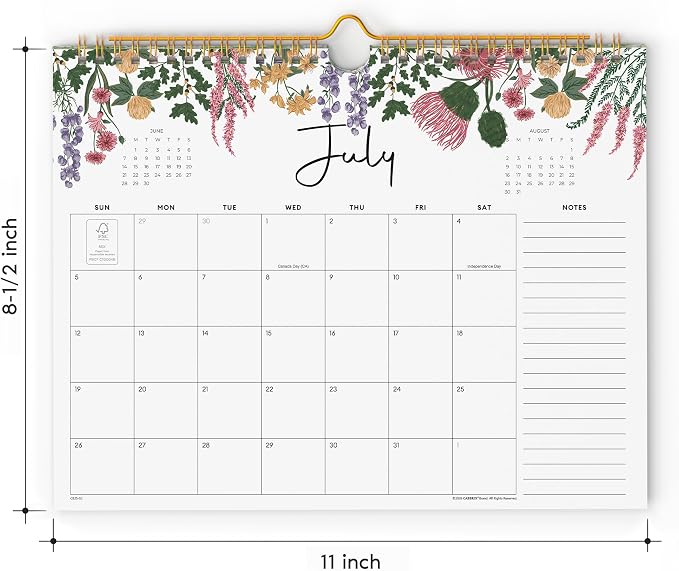 Cabbrix 2026 calendar, 18 Months 2026 wall Calendar 11"x8.5" Runs From July 2026 - December 2027, Twin-Wire Binding, Hanging Hook, Floral Design