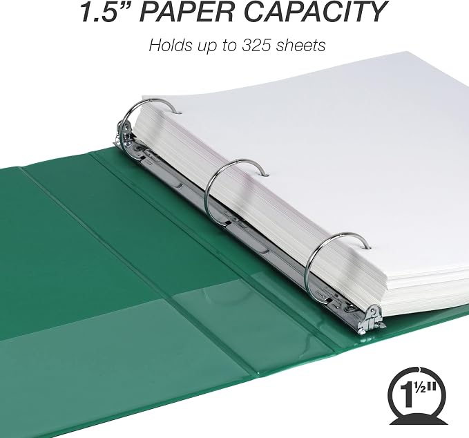 Samsill 1.5 Inch 3 Ring Binder, Economy Round Ring, Clear View Cover, 325 Sheet Capacity - for School, Home, Office - Forsest Green