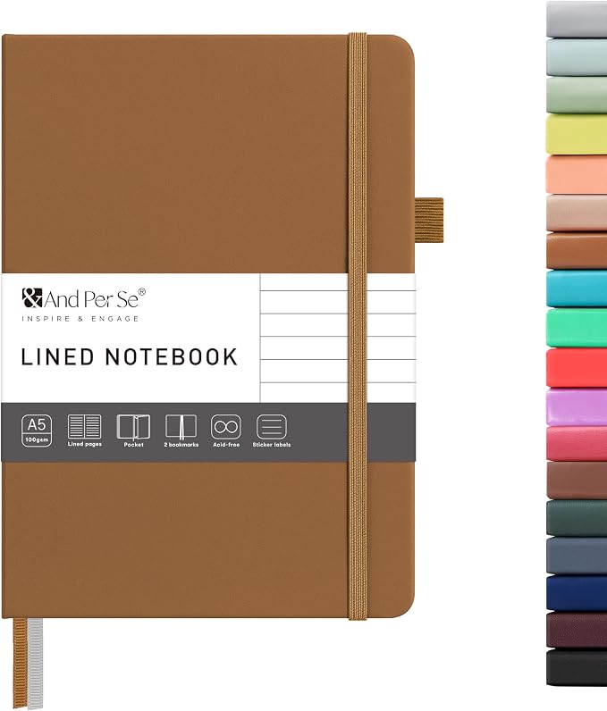 &And Per Se Lined Journal Notebook – A5 5.7”x8” College Ruled, 160 Pages, 100gsm Thick Paper, Journaling Notebooks for Writing (Light Brown)