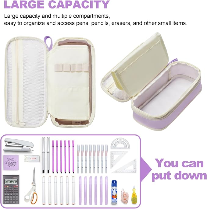 YOKUMA Pencil Case Cute Pencil Pouch for Girls Big Capacity Pen Bag Box, Kawaii Aesthetic College School Supplies for Student Teen Adults Preppy, Purple