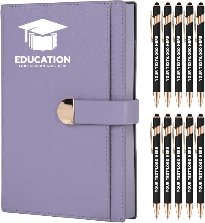 Lined ENOMY Personalized Notebook Set with 10PC Pens Custom Journal with Pen Holder Personalized Jouring Notebook for Writing Men Women Gift, Purple