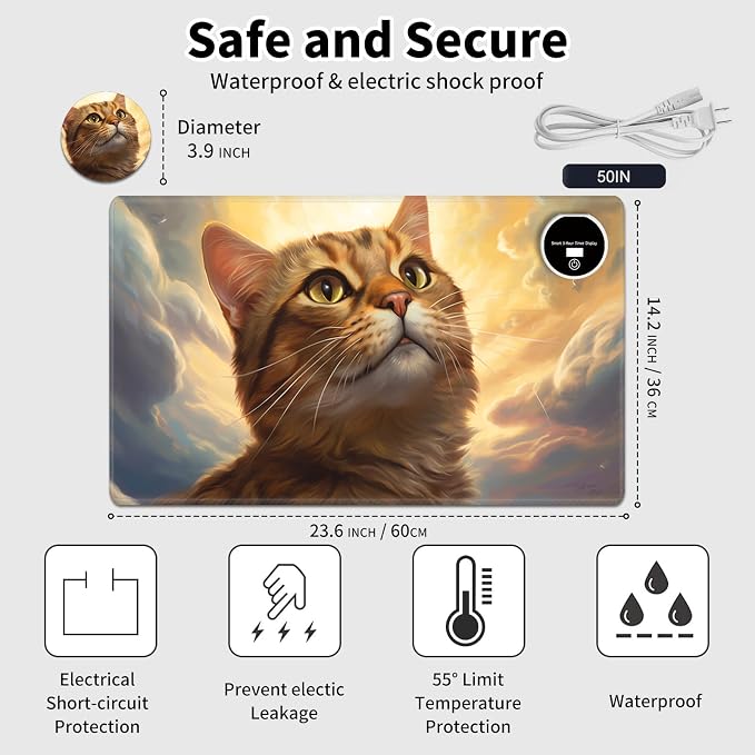 Heated Desk Pad Mouse Pad,Heated Desk Mat,with 3 Heating Levels & 3 Hours Auto Shut-Off,Leather 23.6"*14.2" Gaming Mouse Laptop Mat,Foot Warmer,Orange Cat Sky