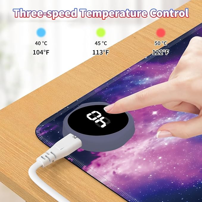 Heated Desk Pad Large Mouse Pad 23.6 x 14.1 inch with 3 Levels Heating & Auto Shut-Off Warm Mouse pad PU Leather Computer Mousepad for Home Office Work - Beautiful Galaxy