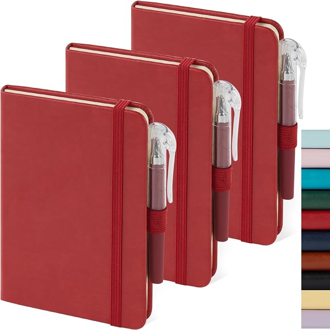 NIRMIRO Small Leather Notebook Journal Notepad with Pen for Writing Women, Mini Pocket Small Notepad Lined Address Note Book Note Pads for Work Travel, Red Waterproof Leather Cover Notebook