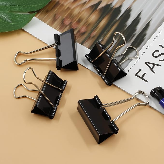40 Pack 1.6" Black Binder Clips, 18mm Capacity Metal Office Clamps | Metal Paint-Plated, 41mm Wide 18mm Capacity, For Paper Document Photo Album School Office Home