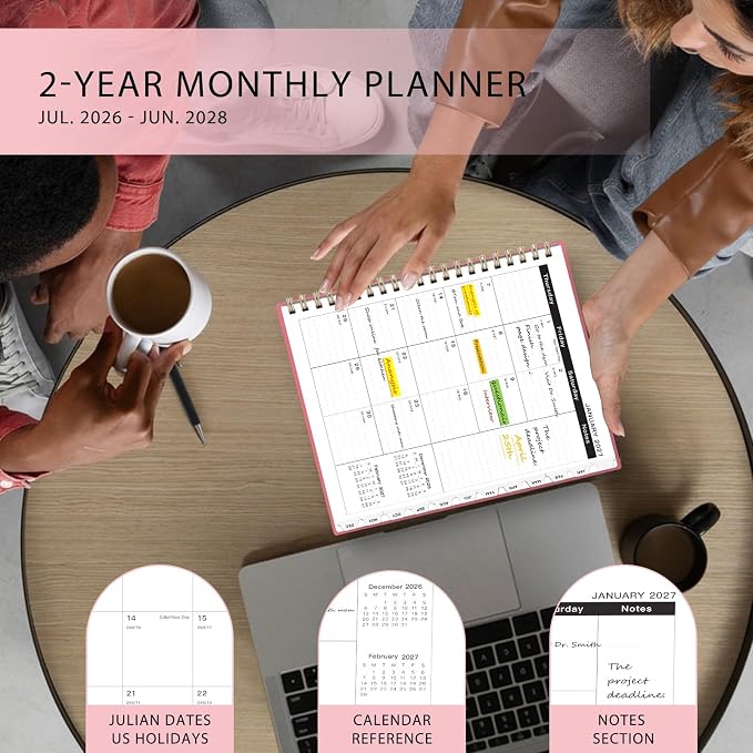 Monthly Planner 2026-2028,2 Year Monthly Calendar Planner,JUL 2026-JUN 2028 | A4(8.5" x 11"),24 Months Planner with Tabs, Spiral Bound, PVC Cover, Inner Pocket for Student, Teacher, School and Office Use