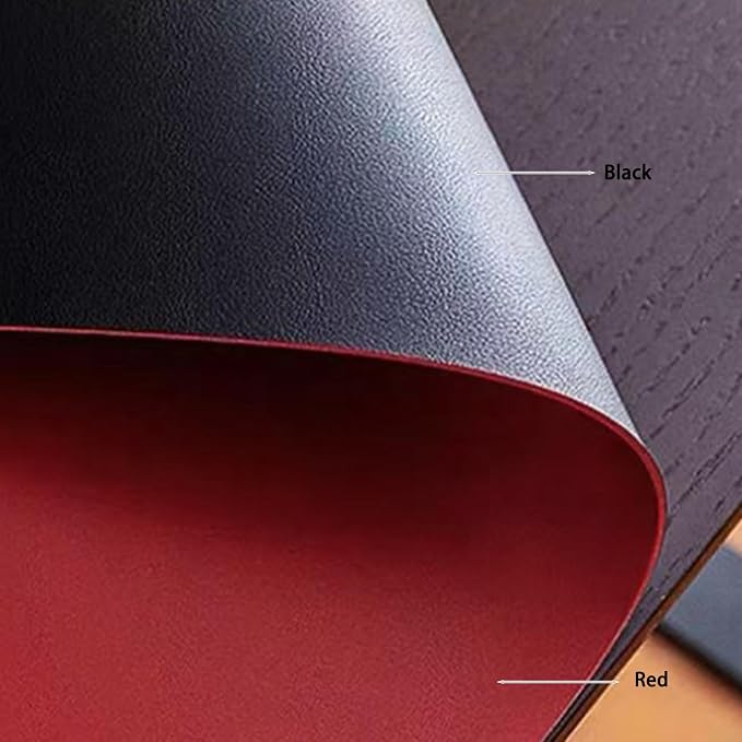Leather Table Cover, Reversible Double-Sided, 1.8mm Thick, 24x60 Inch, Protector for Rectangular Tables, Waterproof & Oil Resistant for Dining Table, Office Desk, Dresser(Black+Wine Red)