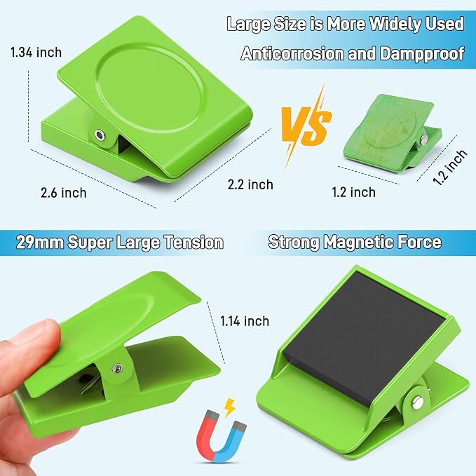 FINDMAG 4 Pack Magnet Clips, Green Magnetic Clips for Whiteboard Notes | Refrigerator Magnet Clips, 2.2 Inch Design, Photo Frames, Cruise, Home, Office, Organization Kitchen Accessories