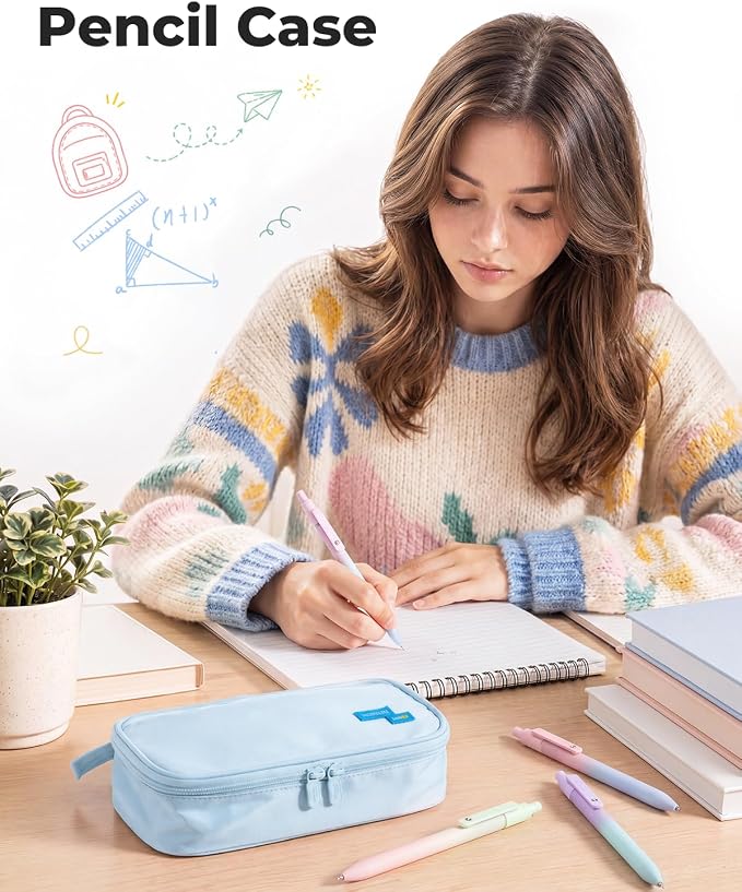 Four Candies Pencil Case,Large Capacity Pencil Pouch—Portable Marker Holder Bag for Home & Office, Soft Supply Organizer (Blue)