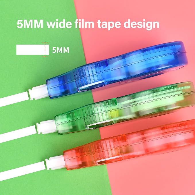 Unjoo White Correction Tape (9pack, 5M/196"x0.2", Redx3, Greenx3, Bluex3) | Easy To Use Applicator, Fast Clean Tear-Resistant Tape For school Supplies, Office