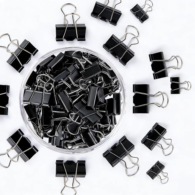 Binder Clips Assorted Sizes, Durable Metal Binder Clips for Office, Cute Desk Supplies for Teachers Student (60, Black)