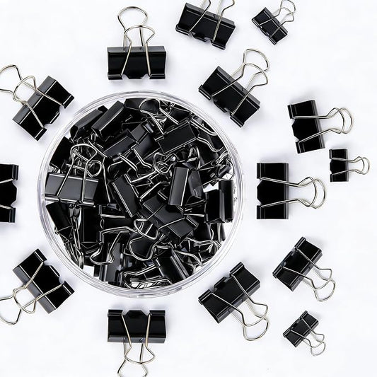 Binder Clips Assorted Sizes, Durable Metal Binder Clips for Office, Cute Desk Supplies for Teachers Student (60, Black)
