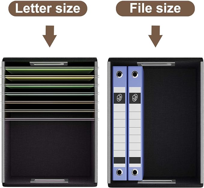 File Organizer Boxes with Lids, Collapsible Faux Leather Hanging File Folder Box Organizer with Plastic Slide, Decorative Home/Office Filing System Boxes for File and Folders Storage
