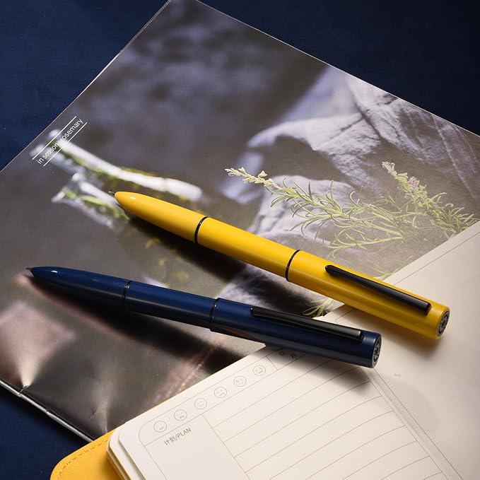HONG DIAN C1 Fountain Pen Extra Fine Nib, Dark Blue & Classic Retro Design Metal Pen with Ink Converter