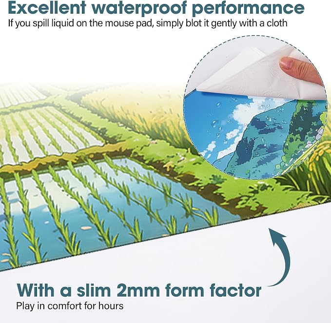 Large Desk Pad 31.5x15.7 Inch - Extended XXL Mouse Pad with Stitched Edges, Non Slip Rubber Base, Waterproof for Office and Gaming, Farmland