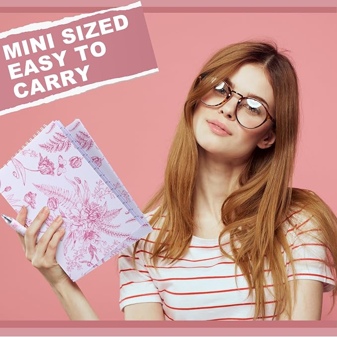 Engrowtic 24 Set Pink and White Floral Mini Notebooks and Ballpoint Pens Chinoiserie Vintage Pocket Notepads Gel Pens Small Journals for Bridal Wedding Baby Shower