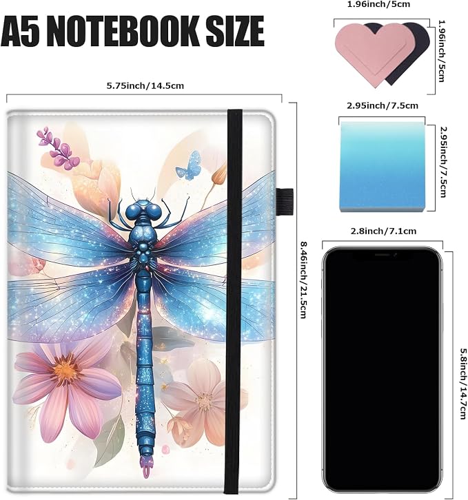 Hardcover Executive Notebooks, A5 PU Leather Lined Journal Notebook, 200 Pages Thick Paper Subject Notebooks for School,Work,Home Writing Business Notebook, Diary Book, Blue Dragon in The Flowers