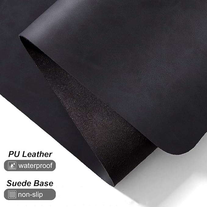 Distressed Leather Desk Mat - Non-Slip PU Leather Desk Pad Protector - Large Waterproof Mouse Pad Computer Keyboard Desk Mat Desk Accessories for Office & Home (Black, 31.5"x15.7")