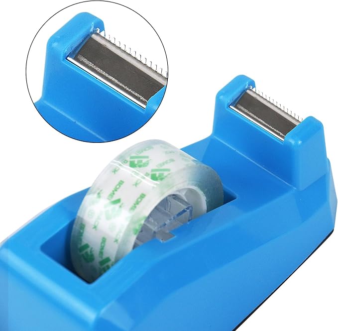 BOMEI PACK Tape Dispensers Desk, 1 Pack Blue with 6Rolls Transparent Tape Refills, 1 Inch Core, for Gift Wrapping, School, Office and Home