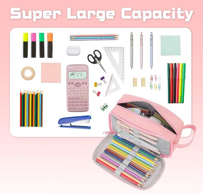 Yeplan Pink Large Capacity Pencil Pouch | Pencil Bag,Pencil Box,Cute Pencil Case,Stationery,Durable Light Weight Material,Back To School, Pencil Case For Girls