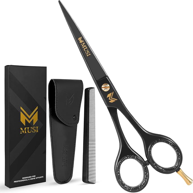Barber Hair Cutting Scissors 6.5" – 420 Japanese Standard Stainless Steel Hair Scissors – Premium Shears for Professional Haircut – Black Sharp Shears with Hair and Beard Comb