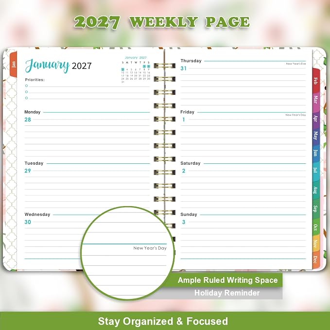 2027 Planner - Weekly & Monthly Planner 2027 with Tabs, 6.4" x 8.5", Jan 2027 - Dec 2027, Hardcover, Strong Binding, Thick Paper, Back Pocket, Elastic Closure, Inspirational Quotes