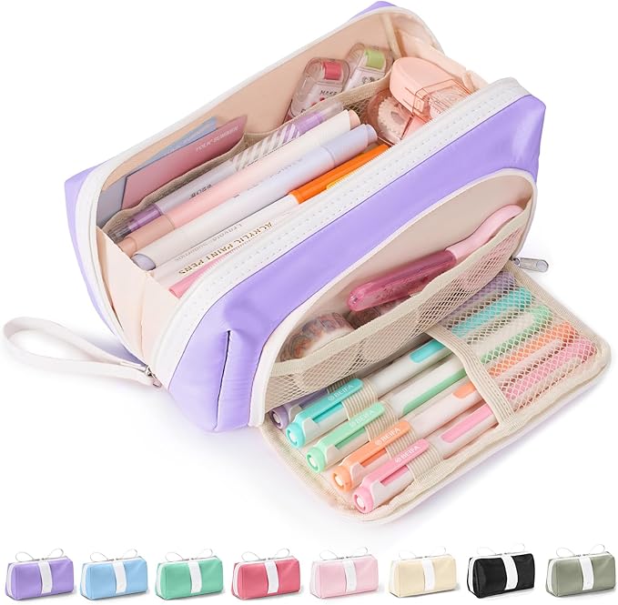 Sooez Big Capacity Pencil Case, Extra Large Pencil Pouch with Zipper Pocket | Wide Opening Pencil Bag, Portable Stationery Pouch, Cute School Office Supplies for Teens Girls Adults, Purple