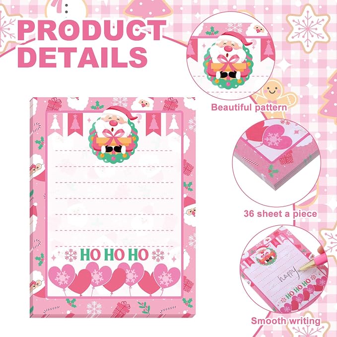 Eaasty 48 Pcs Pink Christmas Notepads and Ballpoint Pens Pink Christmas Gifts Bulk Cute Xmas Notebook Appreciation Gifts for Women Teachers Coworkers Employee Students Office