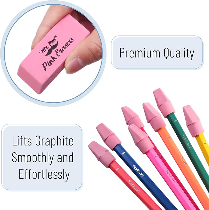 Mr. Pen- School Eraser Combination Set, 66 Pack, Pink | Latex Free Erasers for School, Office, Art Sketching, Homework, Exams, Clean Smudge-Free Correction