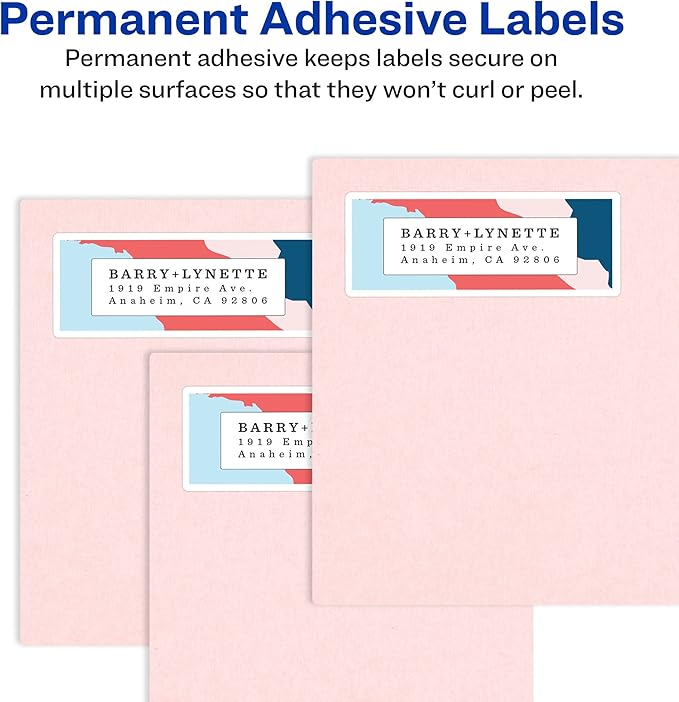 Avery Printable Return Address Labels with Sure Feed, 0.5" x 1.75", White, 2,000 Blank Mailing Labels (08167)