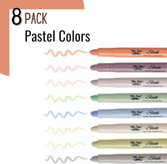 Mr. Pen- No Bleed Gel Highlighters, Pastel Colors, 8 Pack | Bible Highlighters and Pens No Bleed, Bible Markers for Study, Journaling, School Supplies and Accessories
