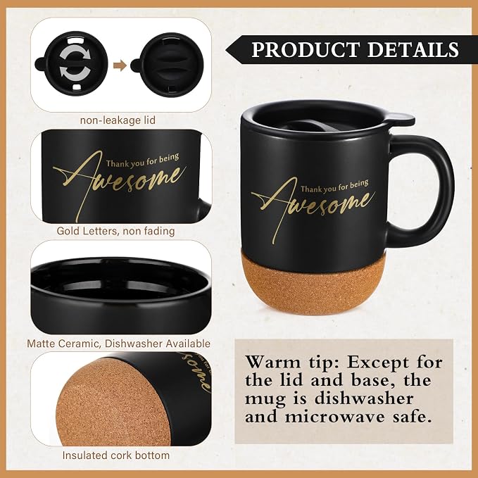 Sayglossy 4 Pcs Thank You Gifts Set for Men Back to School Teacher Appreciation Gift Leather Notebook Inspirational Coffee Mug Scented Candle Ballpoint Pen for Male Employee Coworker Nurse Boss, Black