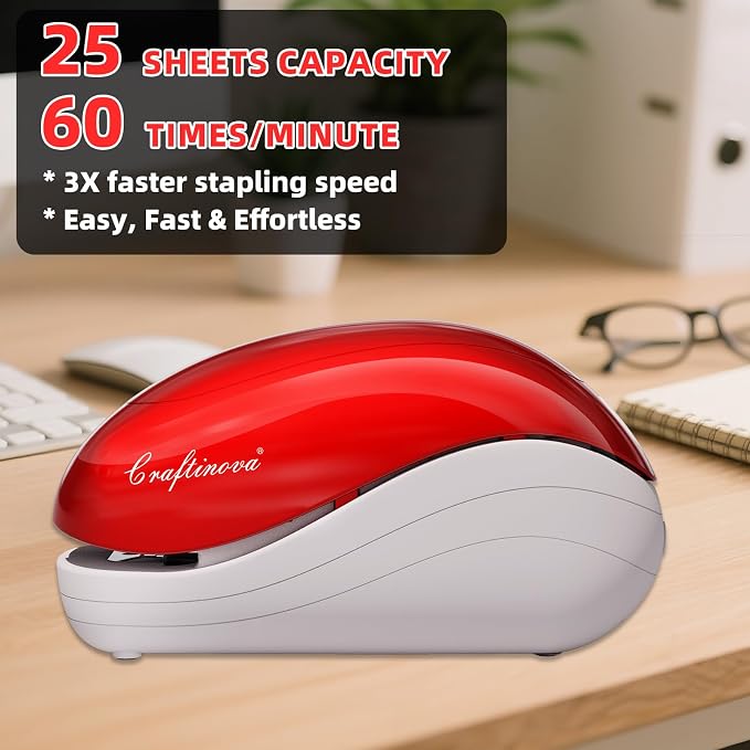 Electric Stapler,Including 2000 Staples and 1 Staple Remover, Suitable for Palm Size and high Comfort，25 Sheet Capacity, AC Adapter or Battery Powered，Battery not Included