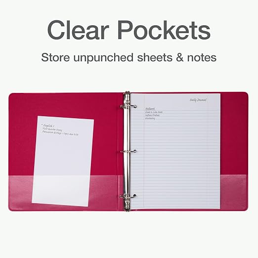 Cardinal 3 Ring Binders, Binders for School and Office, Durable 1.5 Inch, Round Rings, Holds 350 Sheets, ClearVue Presentation View, Non-Stick, Assorted Colors, 4 Pack (1017673)