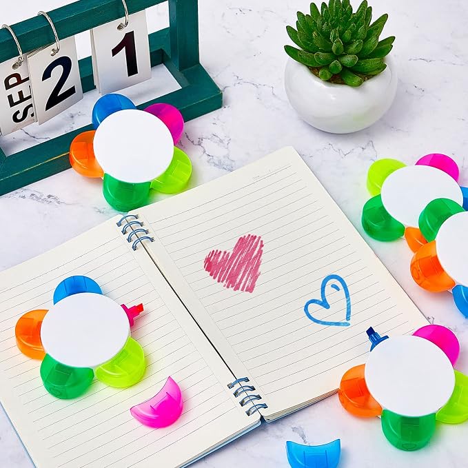Outus 160 Pieces Petals Highlighters Assorted Colors Back to School Flower Shape Watercolor Highlighter Pens 5-in-1 Fluorescent Pens for Office School Stationery Aesthetic Supplies,5 Colors