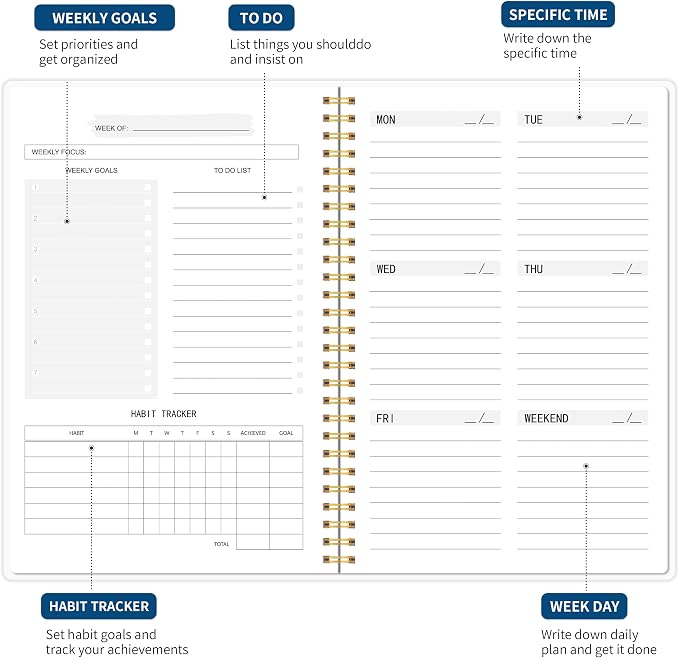 TREES Undated Weekly Planner, Weekly To-Do List, Goal and Habit Tracker | 5.8" x 8" Spiral-Bound Organizer for Weekly Goals, Tasks and Habits, Designed for Work, School and Everyday Planning