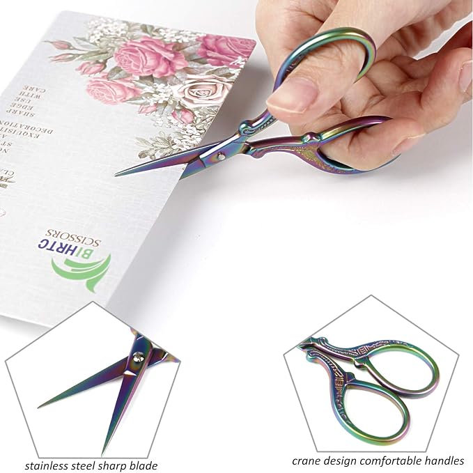 BIHRTC Small Craft 3.6inch Rainbow Scissor with Leather Cover Stainless | Steel Sharp Tip Shears Scissors for Cross Stitch Sewing Crafting Art Work Threading Needlework Knitting