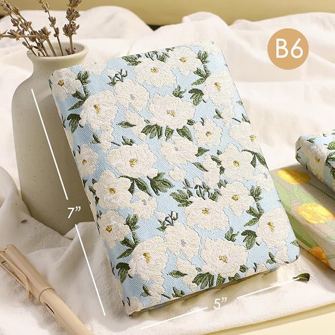 Small Journal for Women, Flower Notebook, B6, 5x7, Ruled Notebook & Blank Sketchbook, Embroidered Journal, Hardcover, Lay Flat, Note Taking Notebook, Cute Journal, White Gardenia