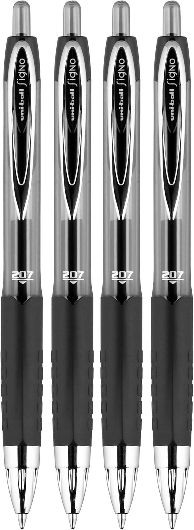 Uni-Ball® 207™ Retractable Fraud Prevention Gel Pens, Bold Point, 1.0 mm, Translucent Black Barrels, Black Ink, Pack Of 4