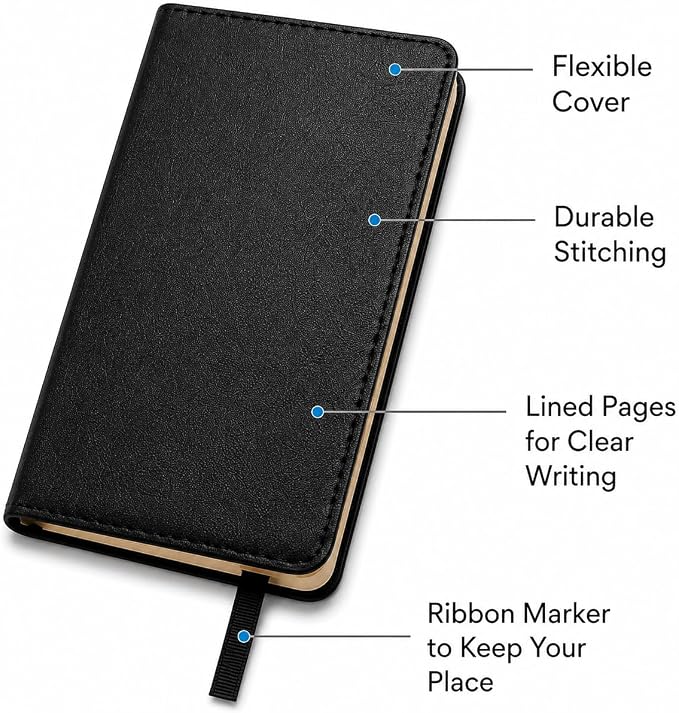 WORLD TRAVELER Lined Journal Notebook Faux Leather with Ribbon Bookmark | Ruled Ivory Pages with Soft Faux Leather Cover and Ribbon Bookmark