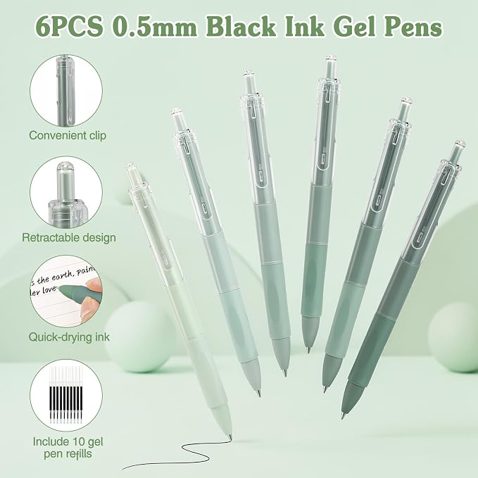 MoKo Pencil Case with Supplies, 49Pcs Aesthetic School Set, Green | Includes gel pens, highlighters, 0.5 mm mechanical pencils and refills, an eraser, sticky notes and index tabs.