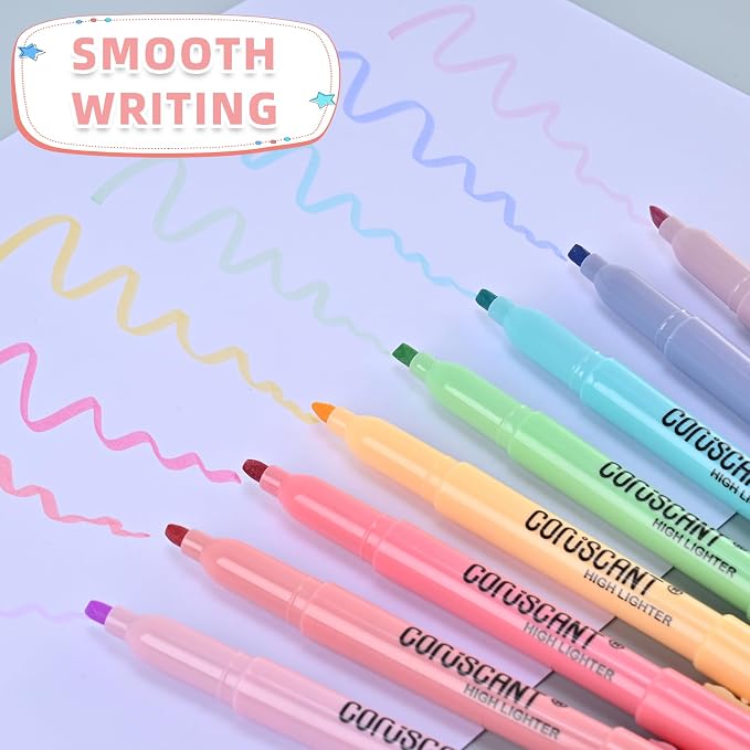 coruscant Pastel Highlighters Set, 8 Assorted Colors, 24 Pack, Chisel Tip Cute Bible Highlighters, No Bleed Dry Quickly, for Journal Bible Study, Perfect for thin paper, School Office Supplies