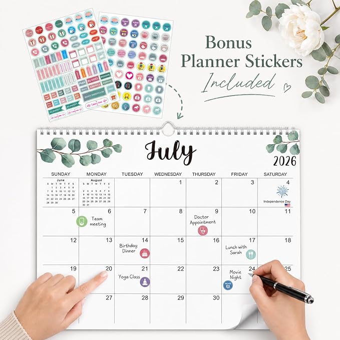 Wall Calendar 2026-2027, 18 Months Academic Calendar, July. 2026 - Dec 2027, 14'' × 11'', Monthly Wall Hanging Calendar with Thick Paper for Office Home Leaf