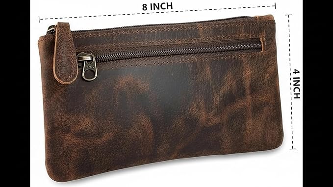 Vintage Leather Pencil Case Pouch, Pen Pouch for Work & University, for Men,Women/Leather Pencil Cases for Adults Perfect for Office/Tool Pouch Zipper Bag, Small Tool Bag 8"X4"