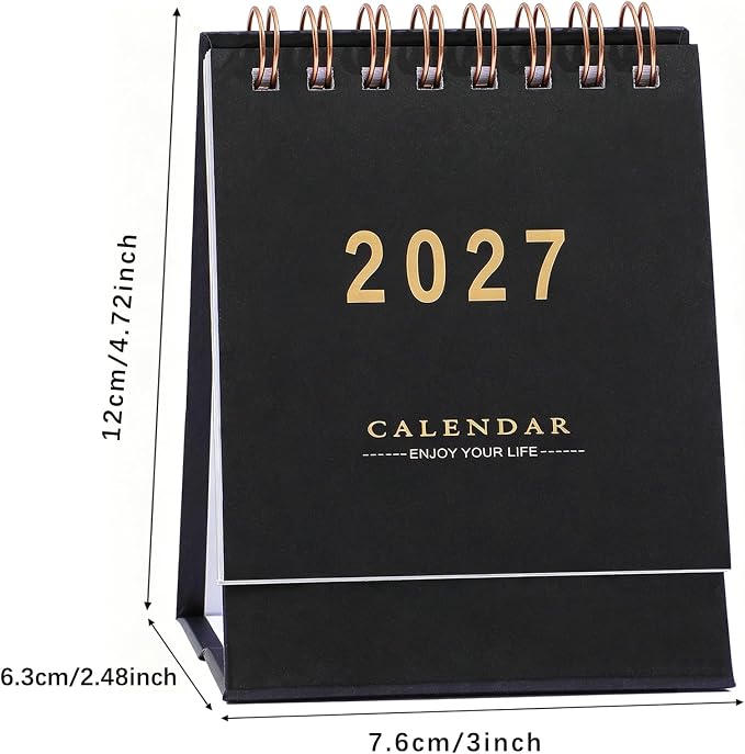Mini Desk Calendar 2026-2027 - Use July 2026 to Dec 2027 Monthy Small Desktop Calendar 250 GSM Thick Paper Twin-Wire Binding for Home or Office (Black)